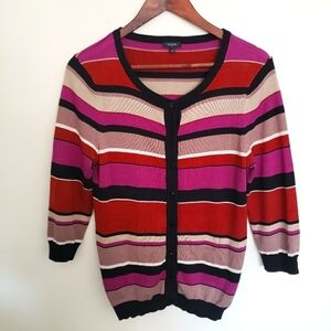 Hobbs London Striped Cardigan Sweater Silk Cotton Blend Womens US Size 8